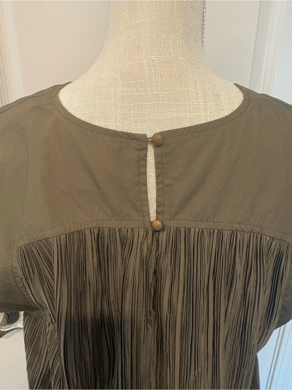 Anthropologie Olive Green Pleated Sleeveless Tunic